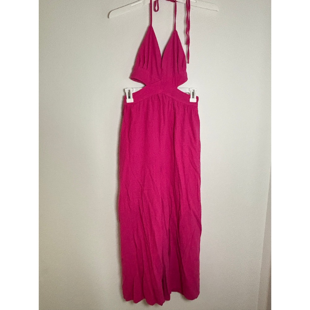 Salt Los Angeles Hot Pink Halter Cut Out Wide Leg Jumpsuit Small Slit Leg